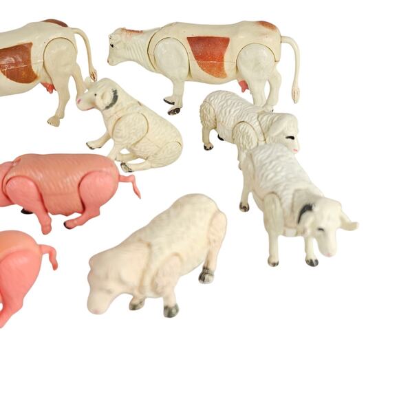 Vintage Hinged Plastic Farm Animal Lot of 11 1970s Cow Pig Sheep Made Hong Kong - Picture 3 of 14